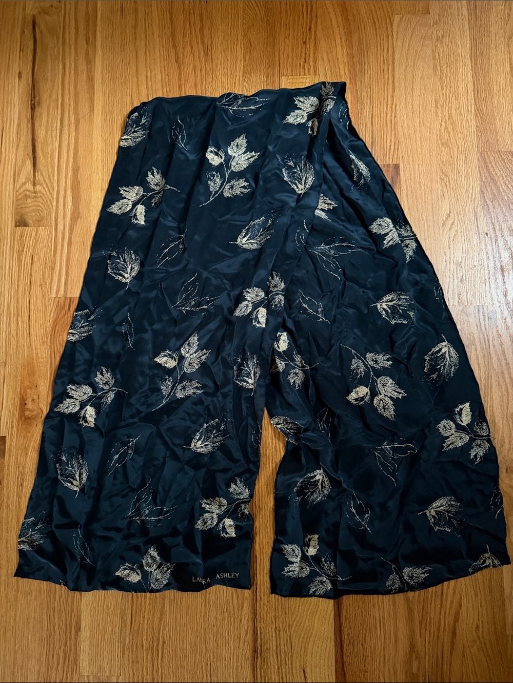 Laura Ashley Navy Floral Leaf Print Silk Skarf